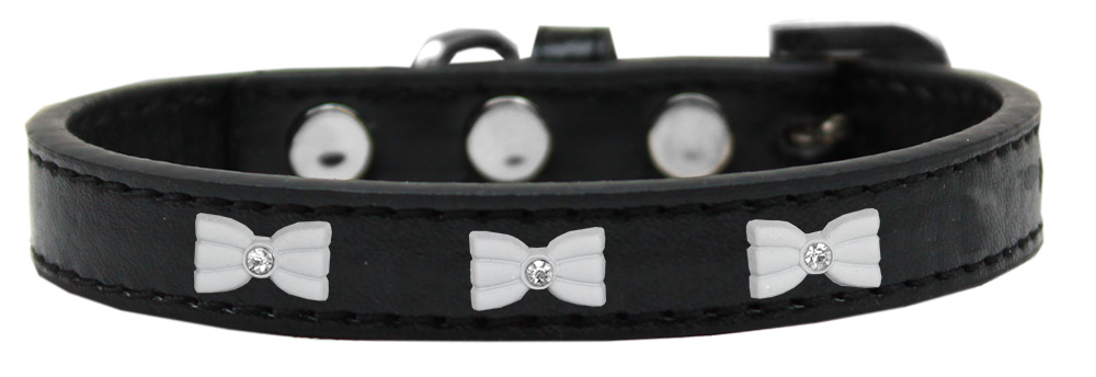 White Bow Widget Dog Collar Black Size 16